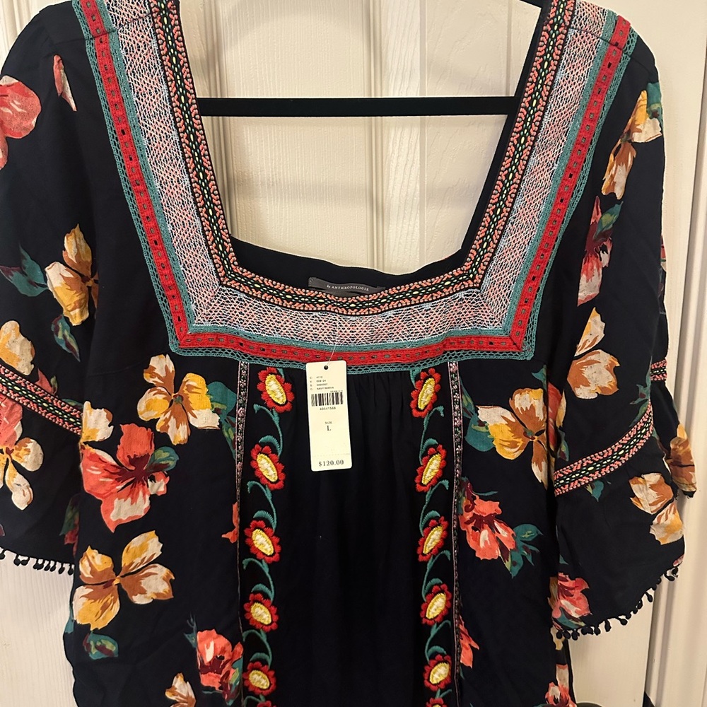Anthropologie Black Floral Embroidered Blouse